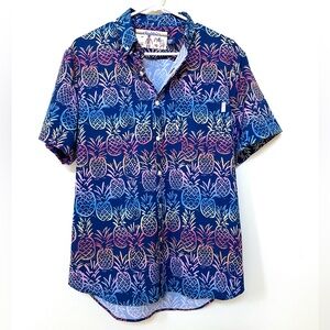 Fun Chubbies Men’s Short Sleeve Hawaiian Button Down Pineapple Shirt - Medium
